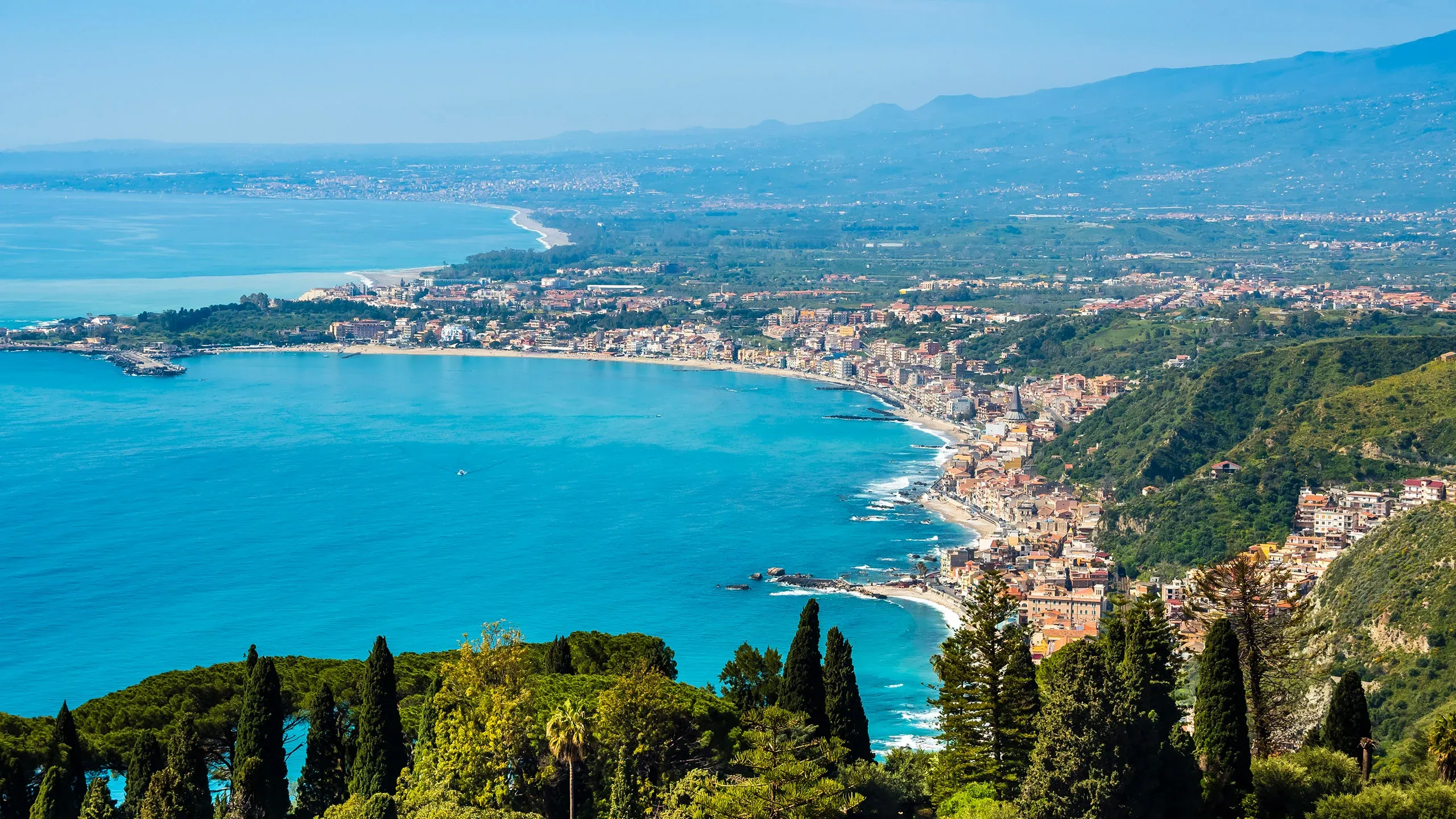 Sicilian coastline and Mediterranean Sea viewed from Taormina
