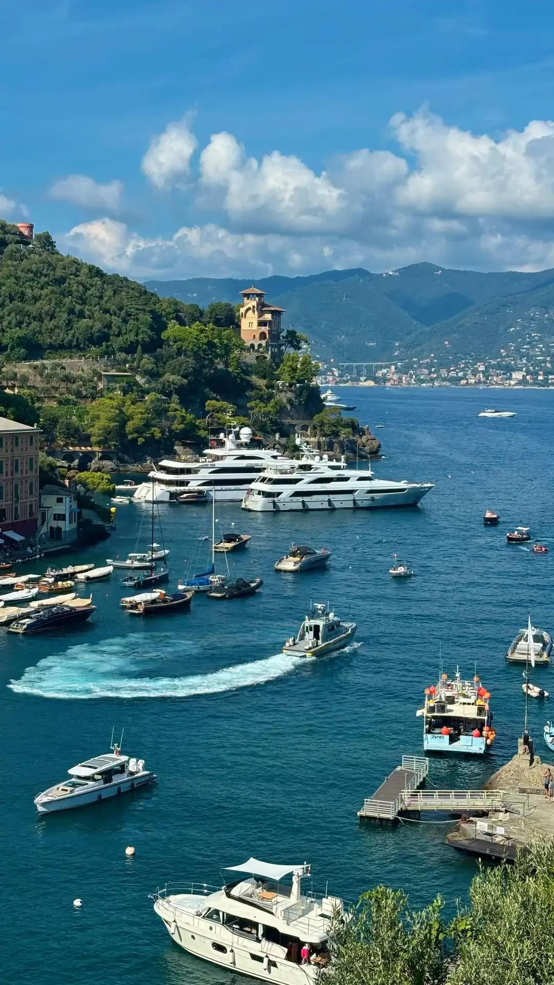 Private yachts anchored in Portofino on the Italian Riviera