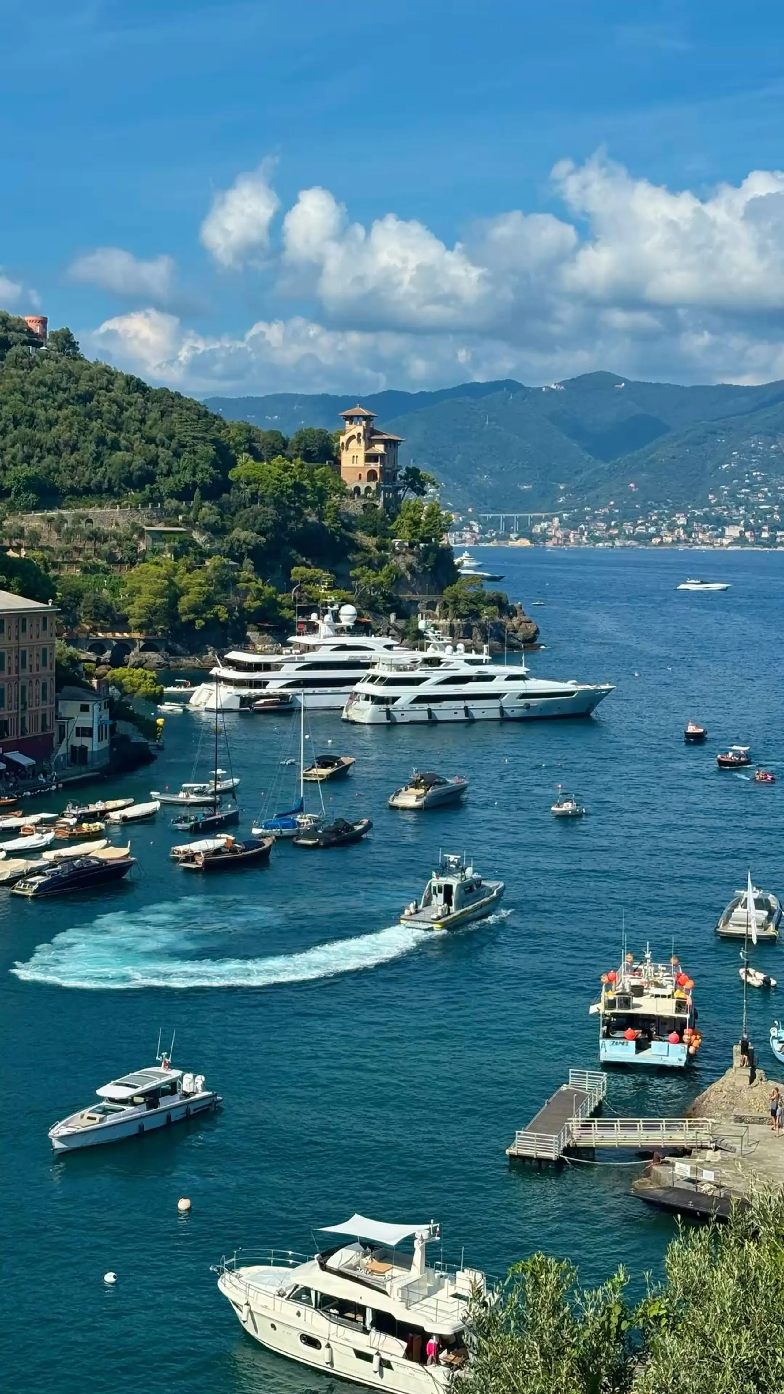Private yachts anchored in Portofino on the Italian Riviera