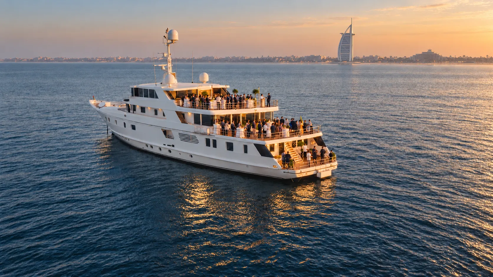 Luxury corporate yacht event near the Burj Al Arab in Dubai
