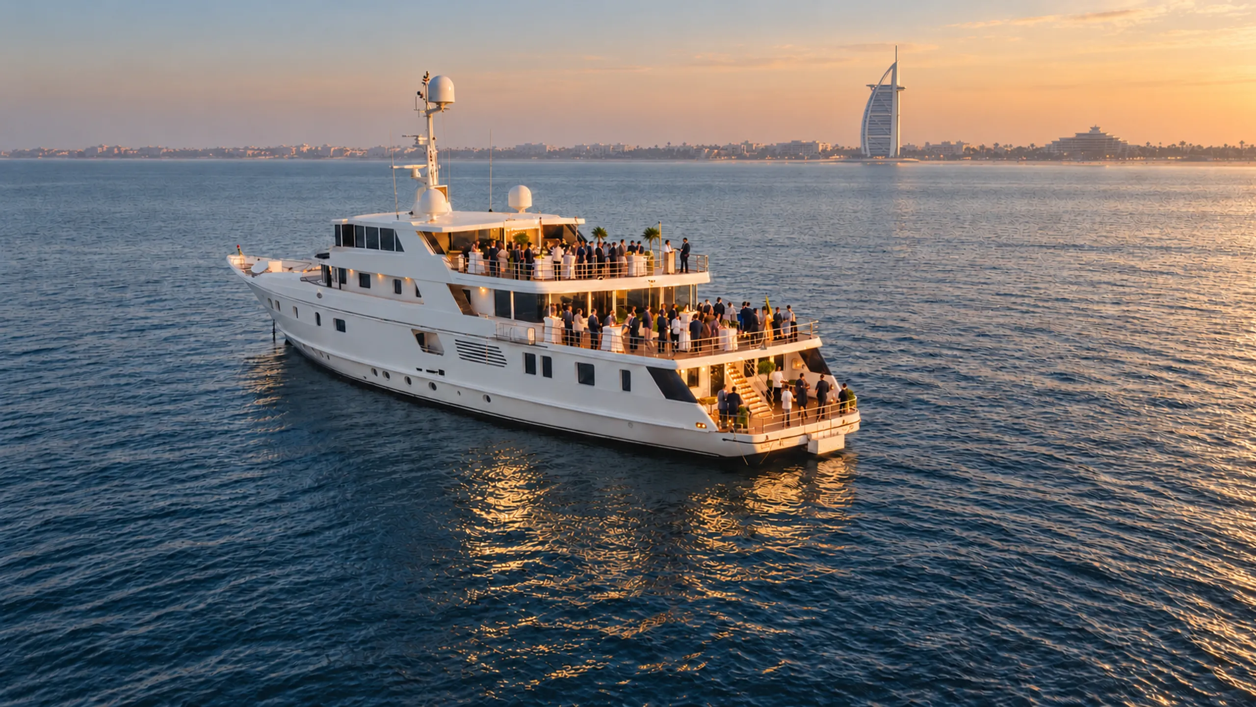 Luxury corporate yacht event near the Burj Al Arab in Dubai