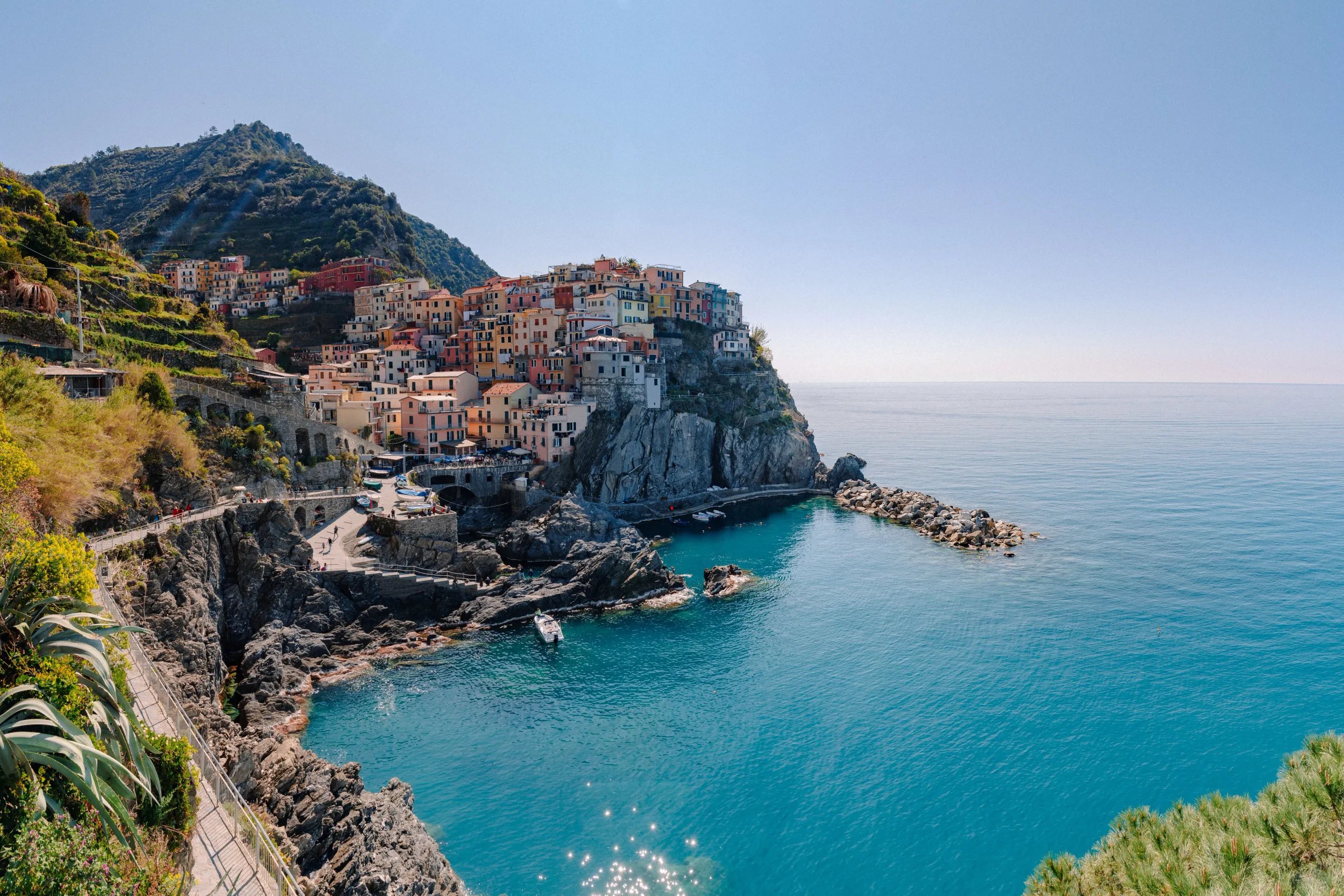 Cliffside village on the Amalfi Coast overlooking the Mediterranean Sea
