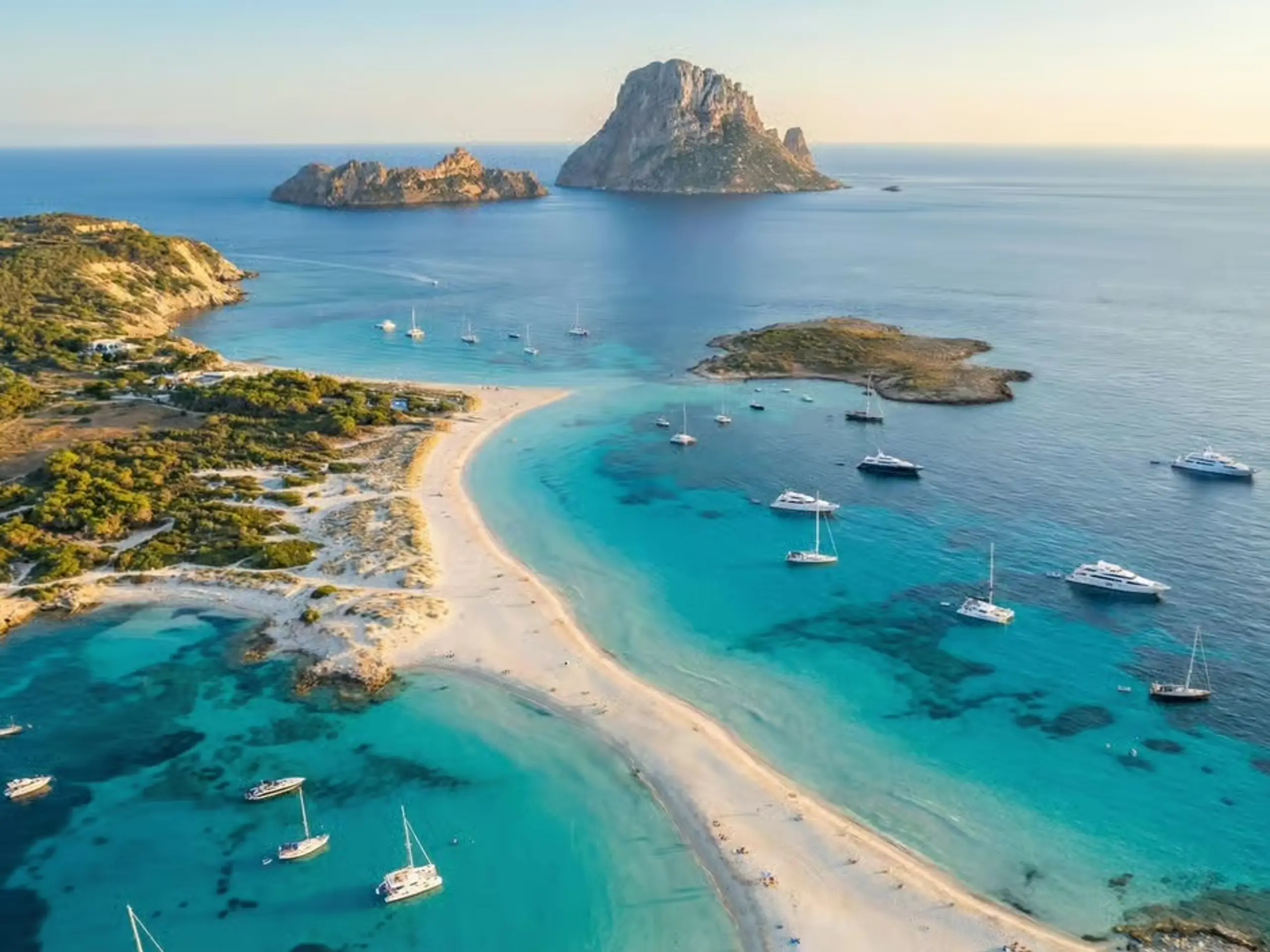 Aerial view of yachts anchored in turquoise Mediterranean waters