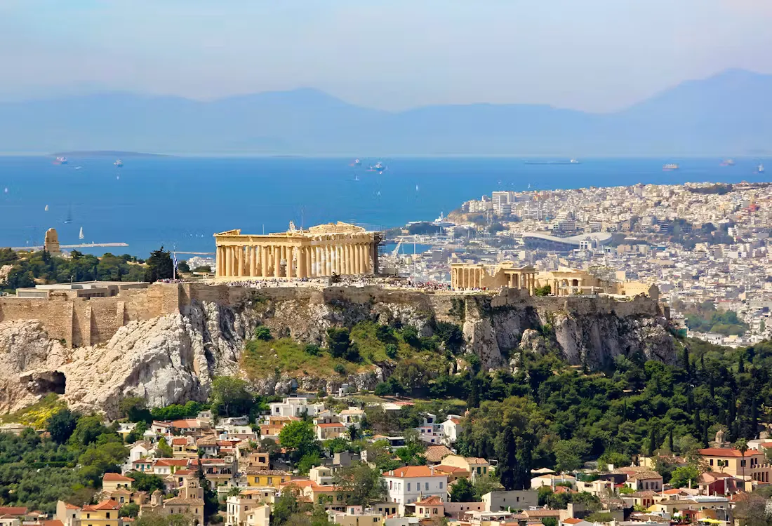 The Acropolis of Athens overlooking the city and the Aegean Sea