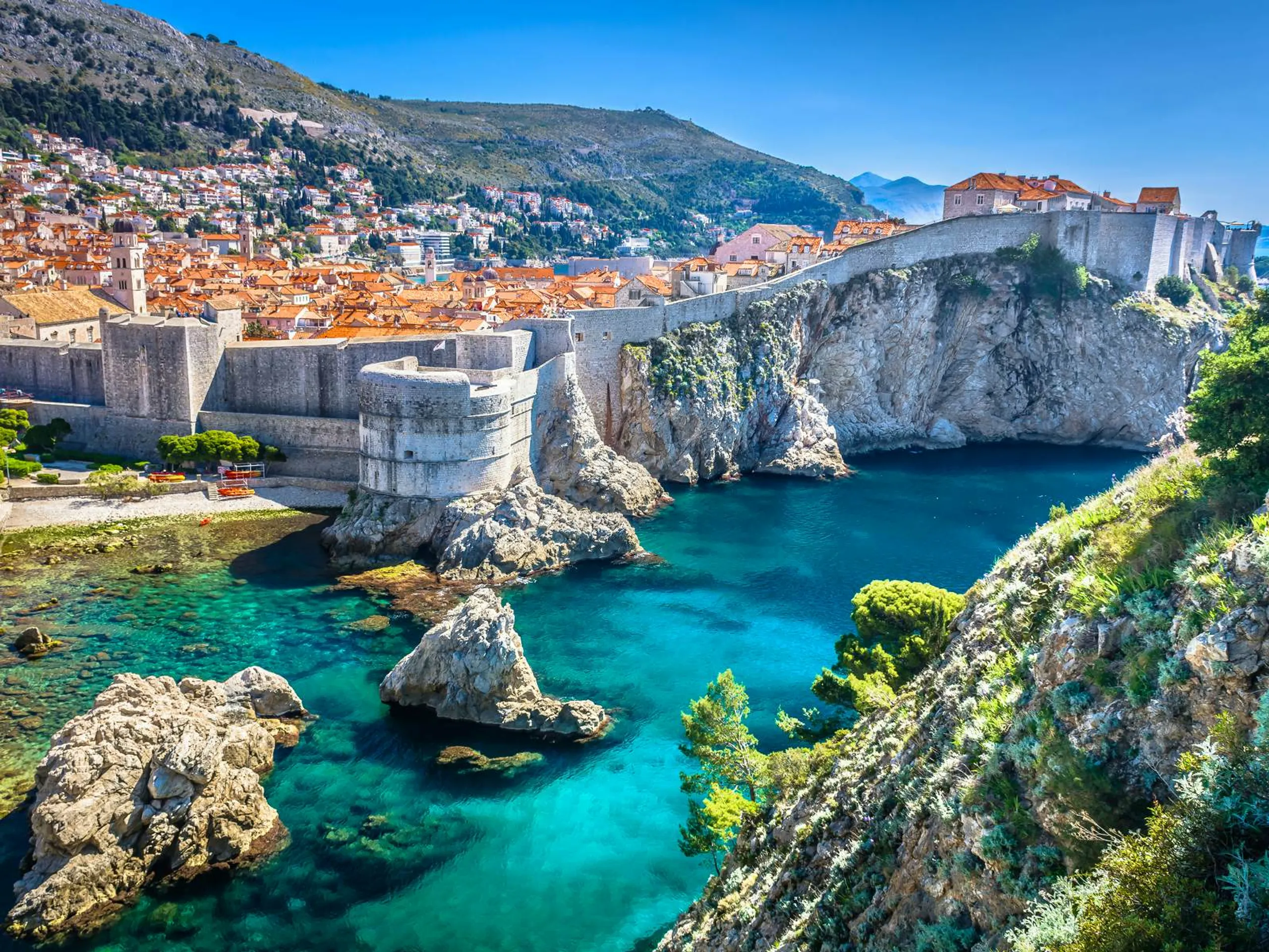 Dubrovnik city walls overlooking the Adriatic Sea in Croatia
