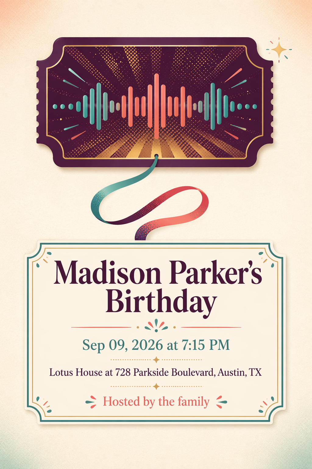 Pixivite illustrated music-festival birthday invitation with a bold youthful visual style.