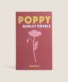 Herboo Poppy ‘Shirley Double’ seed packet with illustrated double-petalled poppy design on a plain background.