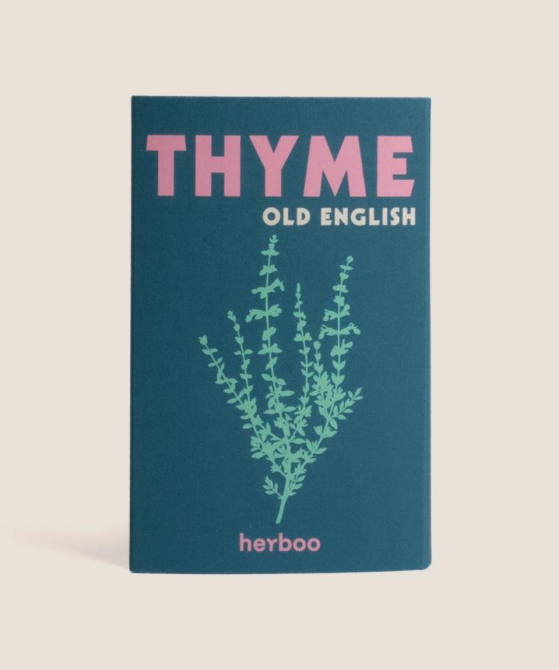 Herboo Thyme Seeds packet showing Thymus vulgaris garden herb variety.