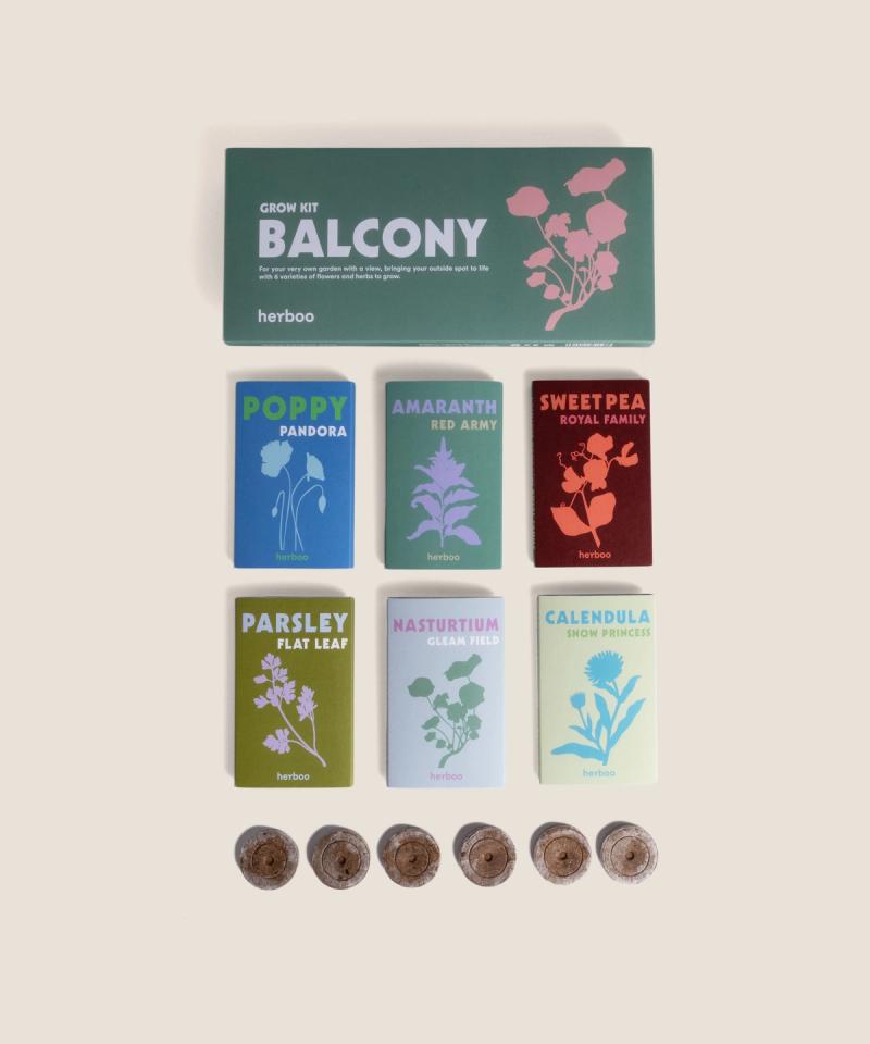 Balcony Gardening Seed Box flat lay – seeds for small-space gardening