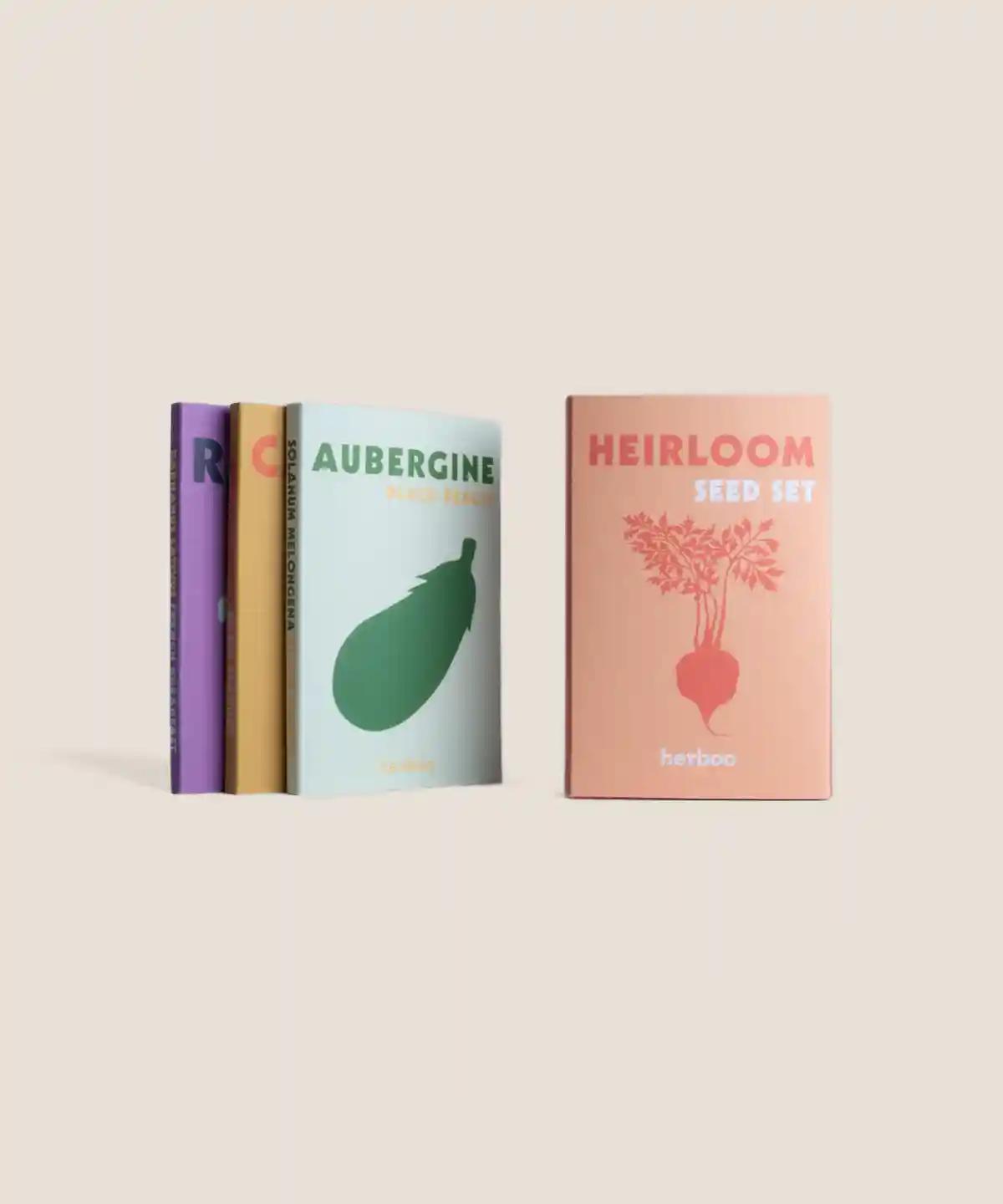 Heirloom Seed Set gift box with heritage vegetable seed packets from Herboo.
