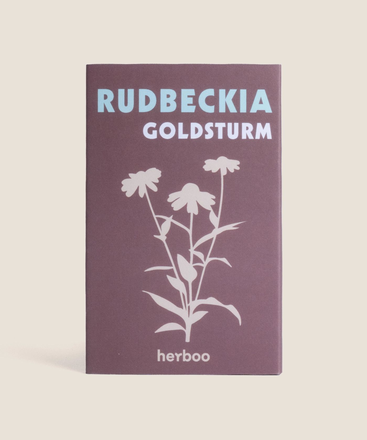 Herboo Rudbeckia ‘Goldsturm’ seed packet with golden-yellow coneflower illustration on a plain background