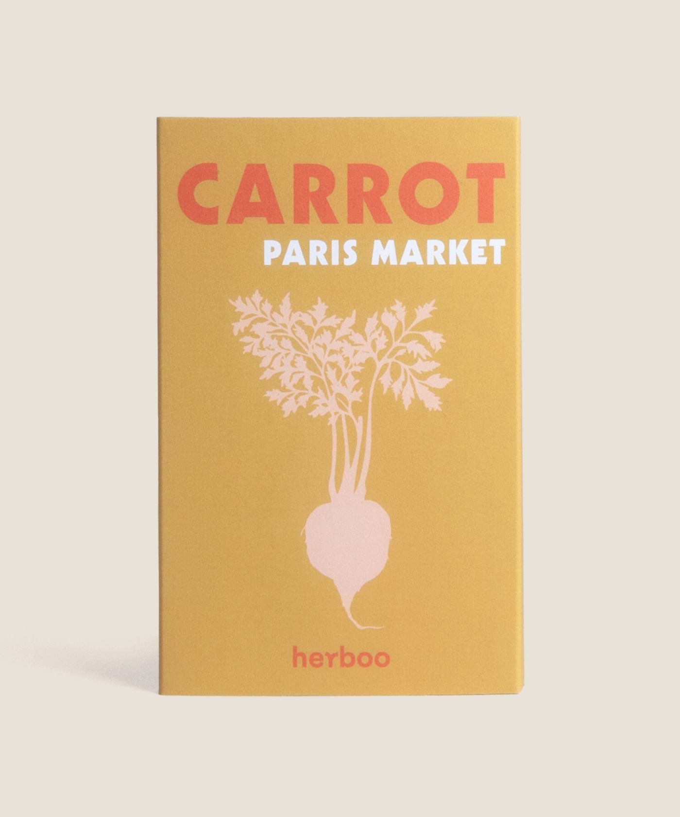 Herboo Carrot 'Paris Market' seed packet in ochre.