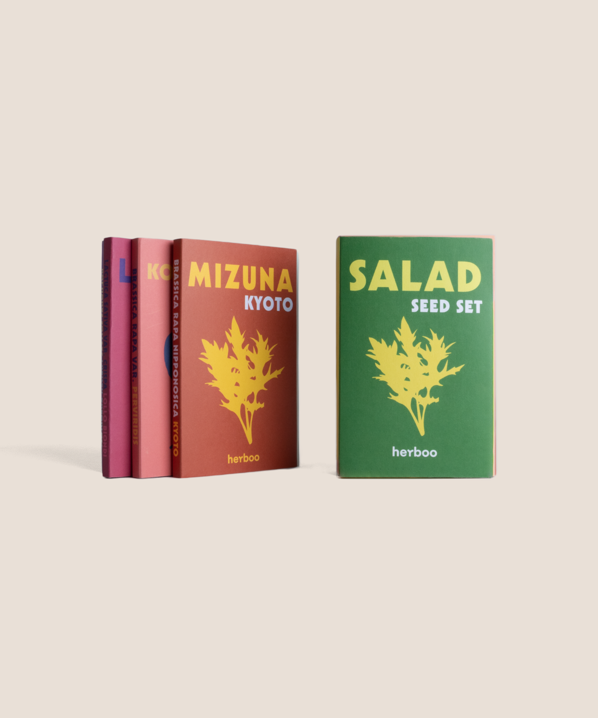 Herboo Salad Seed Set with all packets displayed together, featuring fresh green salad illustrations.
