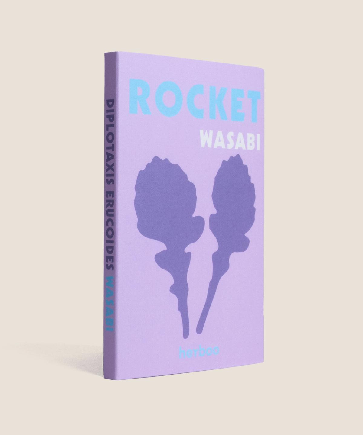 Side view of Herboo Wild Rocket Wasabi seed packet with sowing information