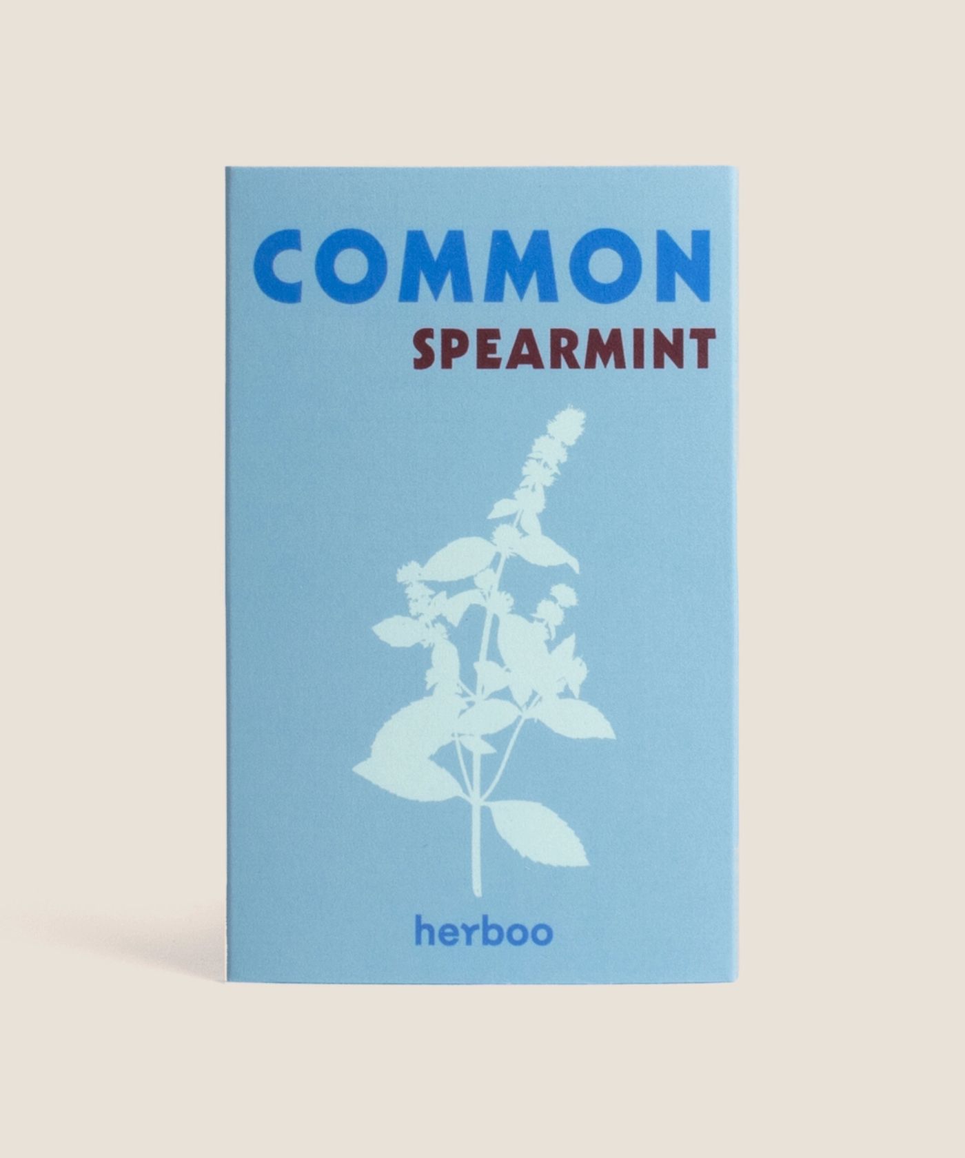 Herboo Common Spearmint seed packet in pale blue.