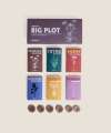 Flat lay of the Big Plot Garden Grow Box with seed packets, soil discs and plant labels arranged