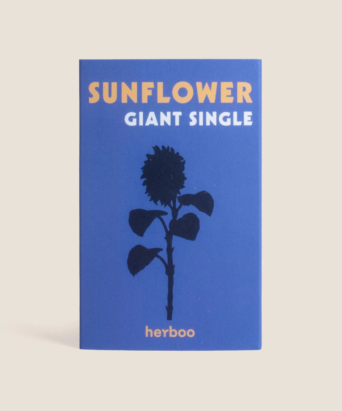 Herboo Sunflower 'Giant Single' seed packet in cobalt blue.