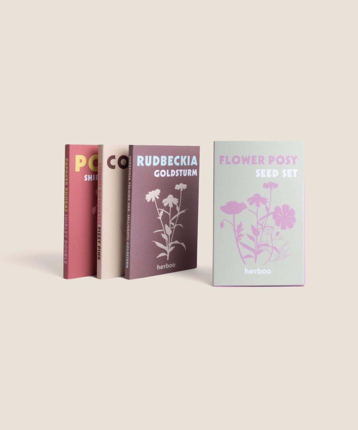 Flower Posy Seed Set box with all three cut flower seed packets arranged together