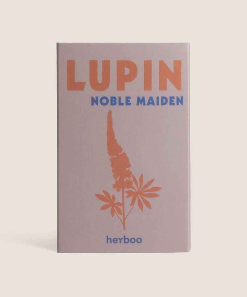 Lupin ‘Noble Maiden’ seed packet with white lupin illustration