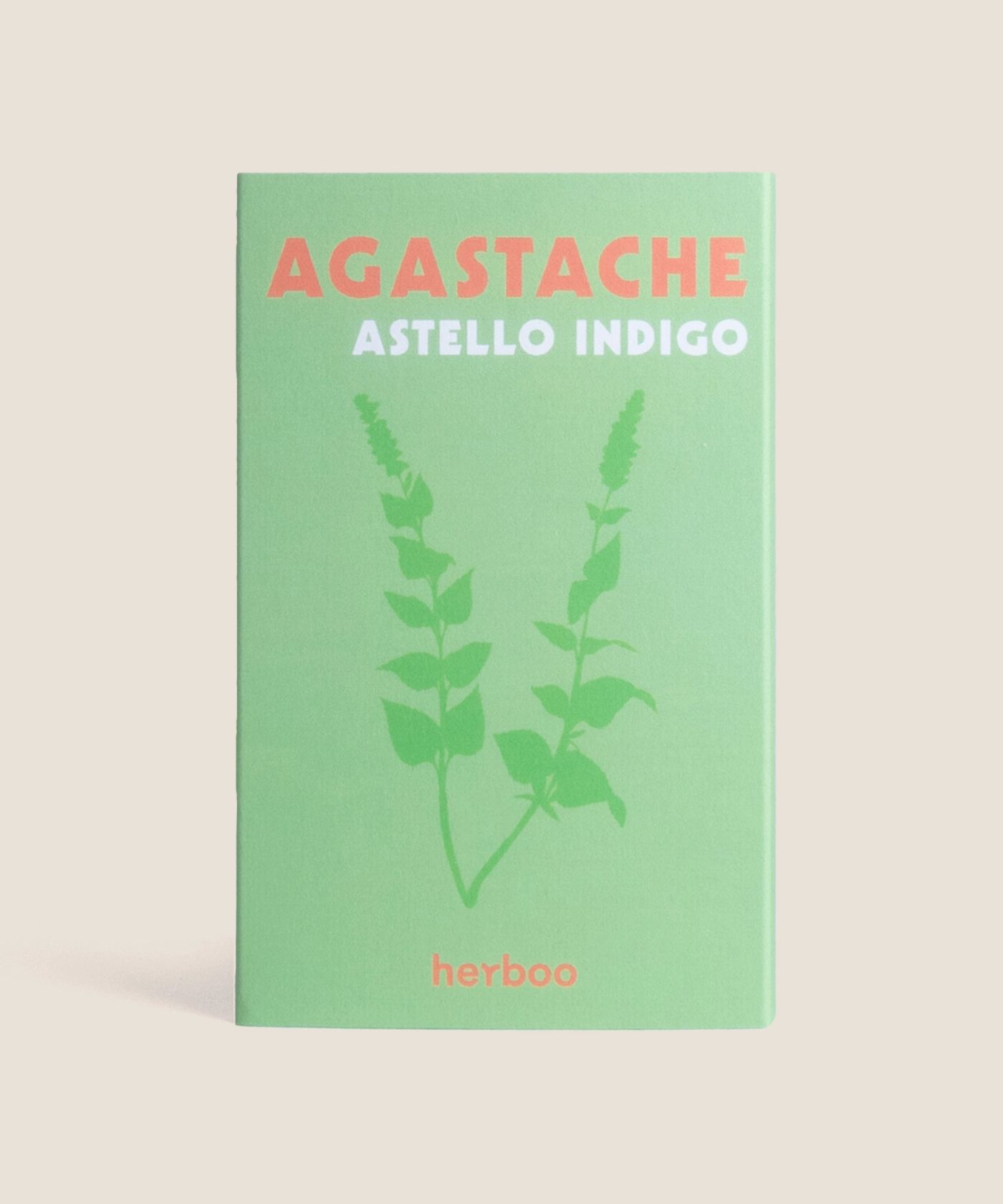 Herboo Agastache 'Astello Indigo' seed packet in pale pink.