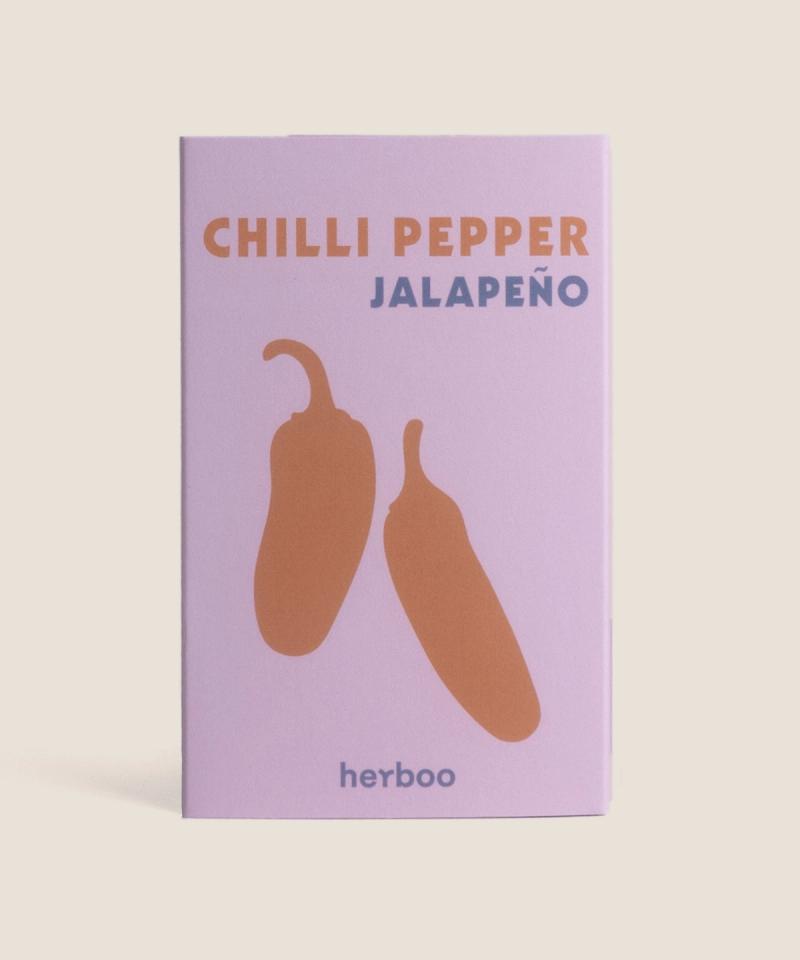 Jalapeño chilli seed packet – front with illustrated chilli peppers on a clean background
