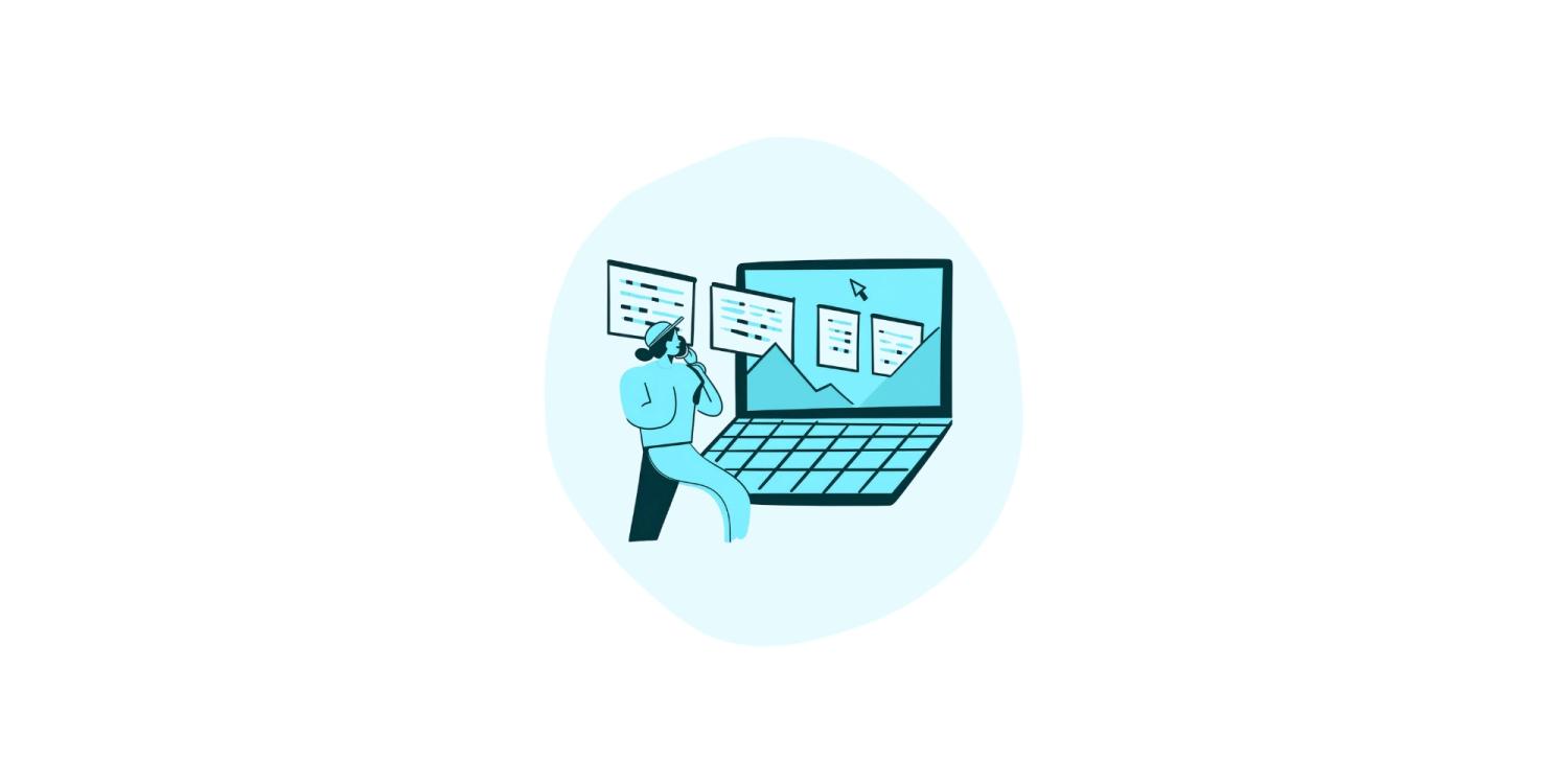 Illustration of man on phone looking at content imported into laptop