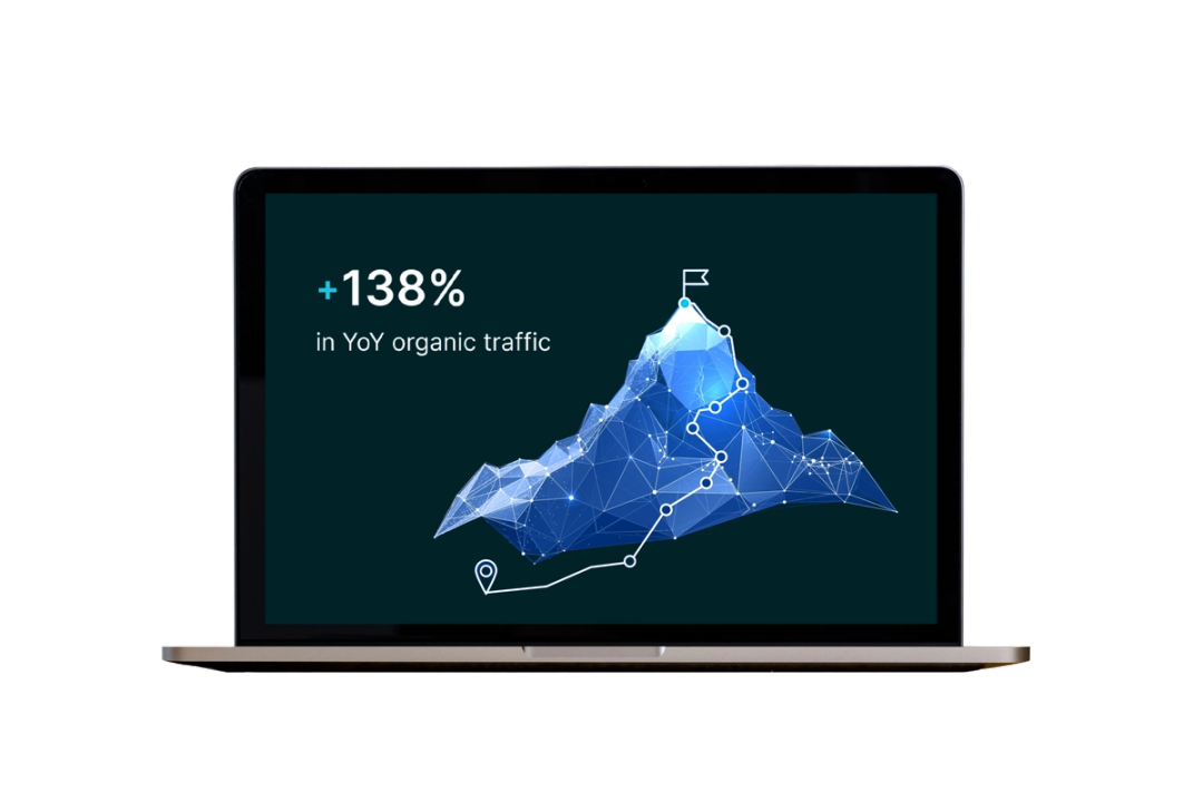 seo results and mountain graphic displayed on laptop