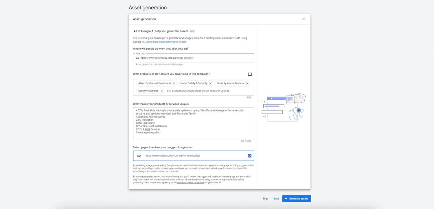 Screenshot of settings for PMAX's AI image generation feature