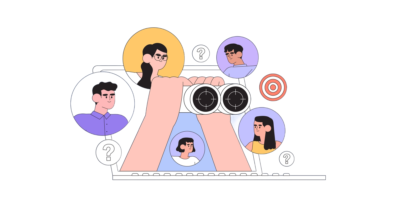 Animation of hands with binoculars and laptop