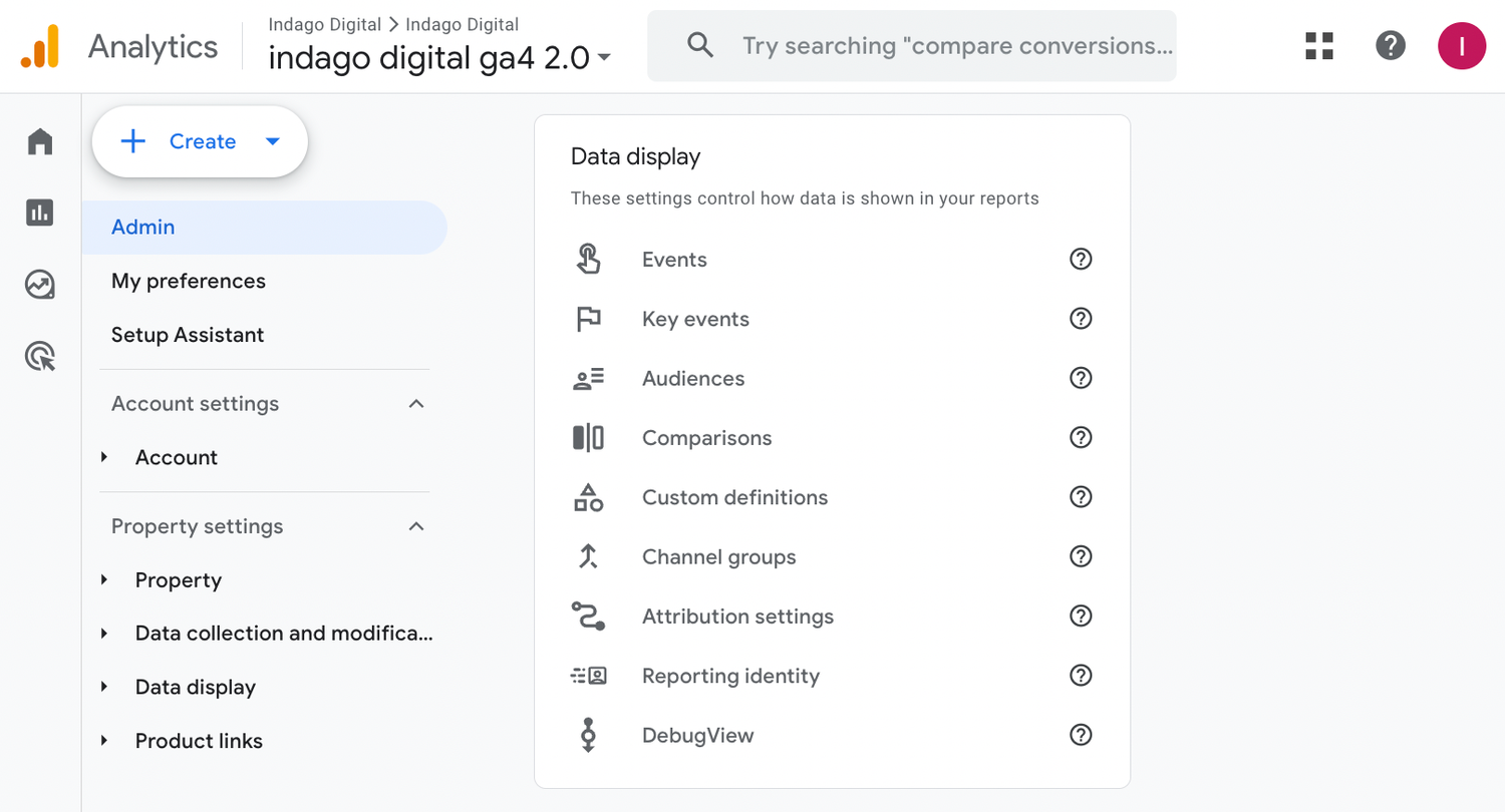 Screenshot of admin settings for events and key events in GA4