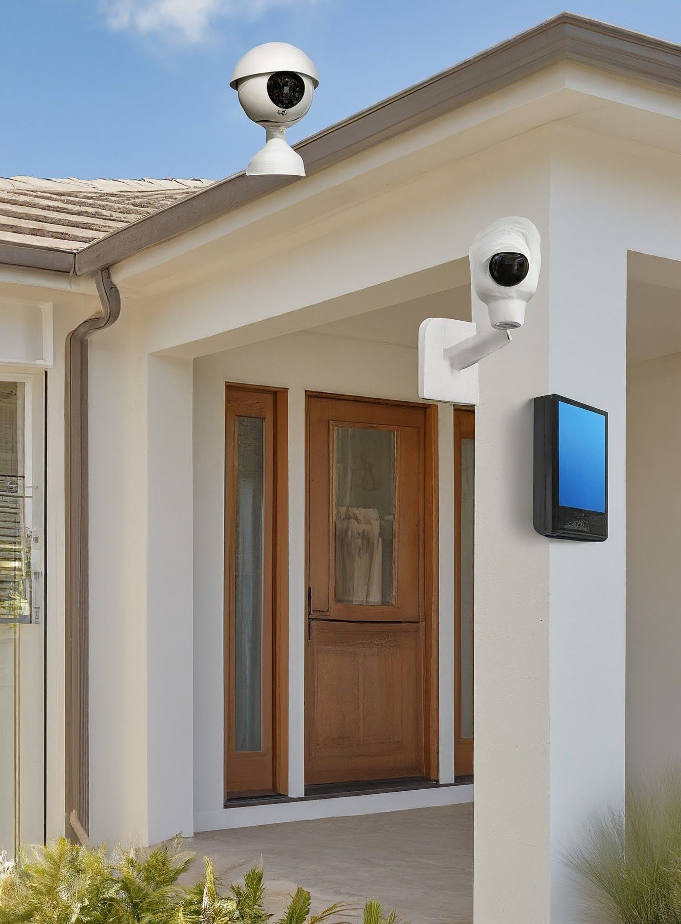 Example 2 of PMAX's AI Image Generator with security cameras outside a house