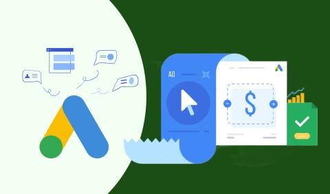 Graphic of Google Ads logo and tracking metrics