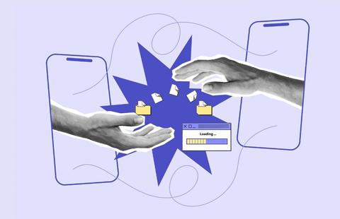 Two hands transferring file date in website migration