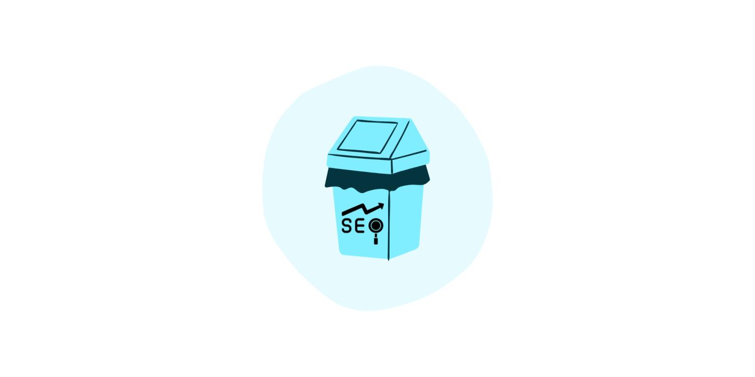 Illustration of rubbish bin with SEO icon