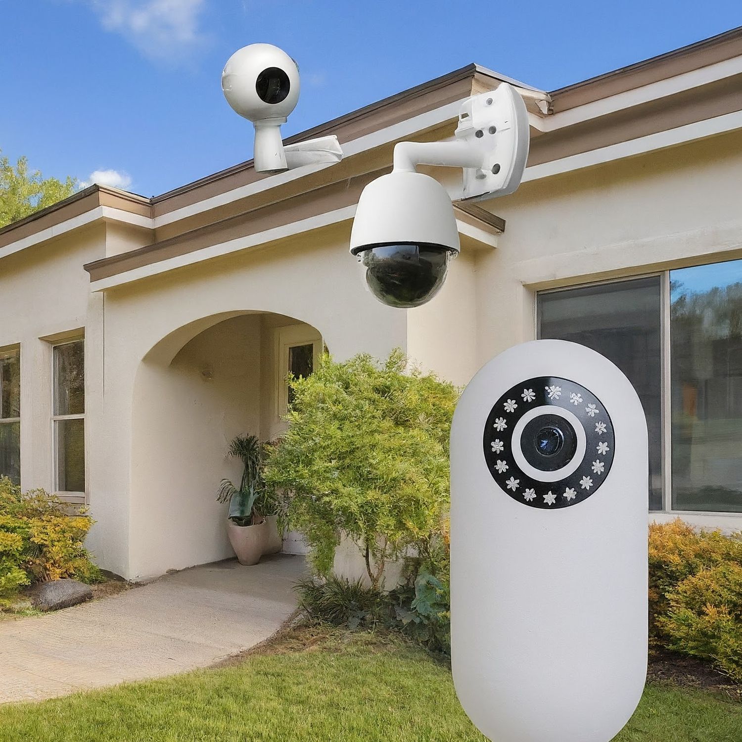 Example 1 of PMAX's AI Image Generator with security cameras outside a house