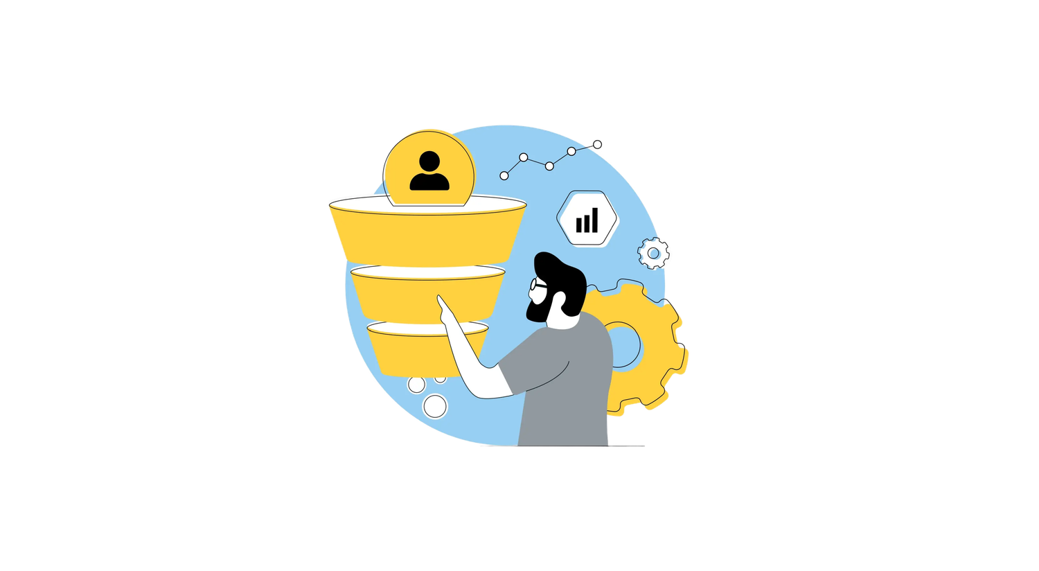 Illustration of man using marketing funnel for local SEO