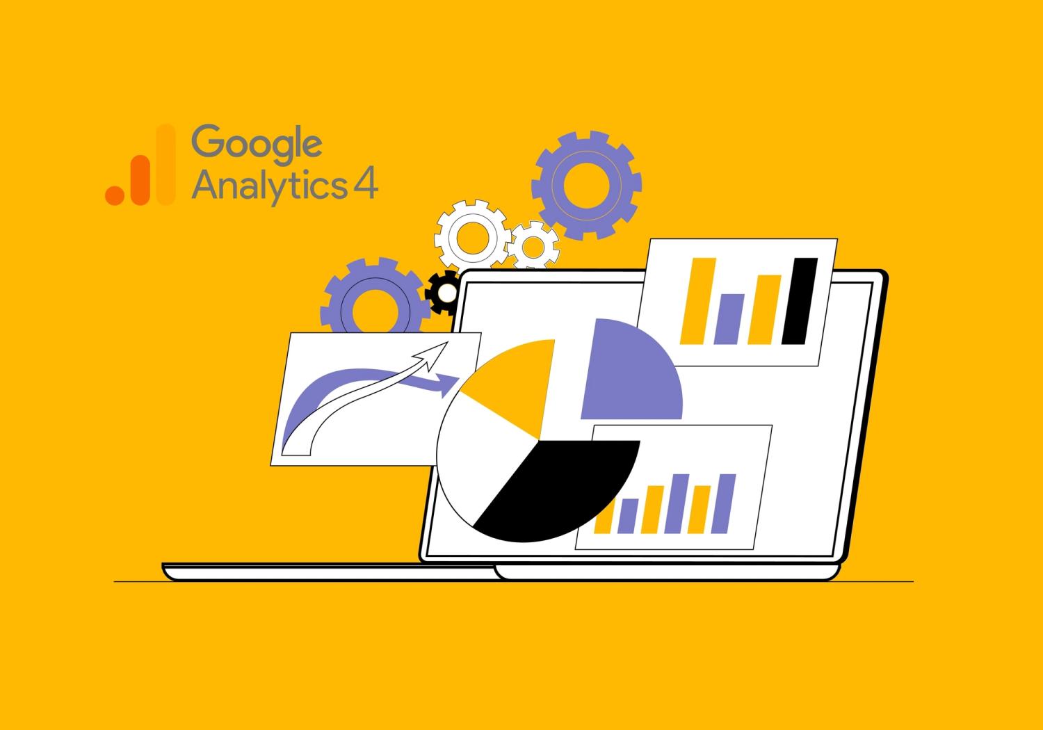 Illustration of GA4 reporting data with the GA4 logo