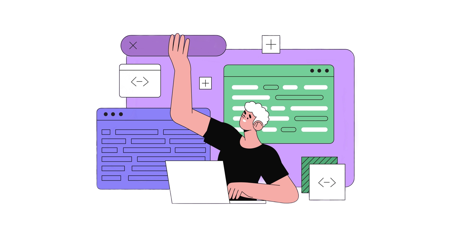 Animation of UX designer coding a web page