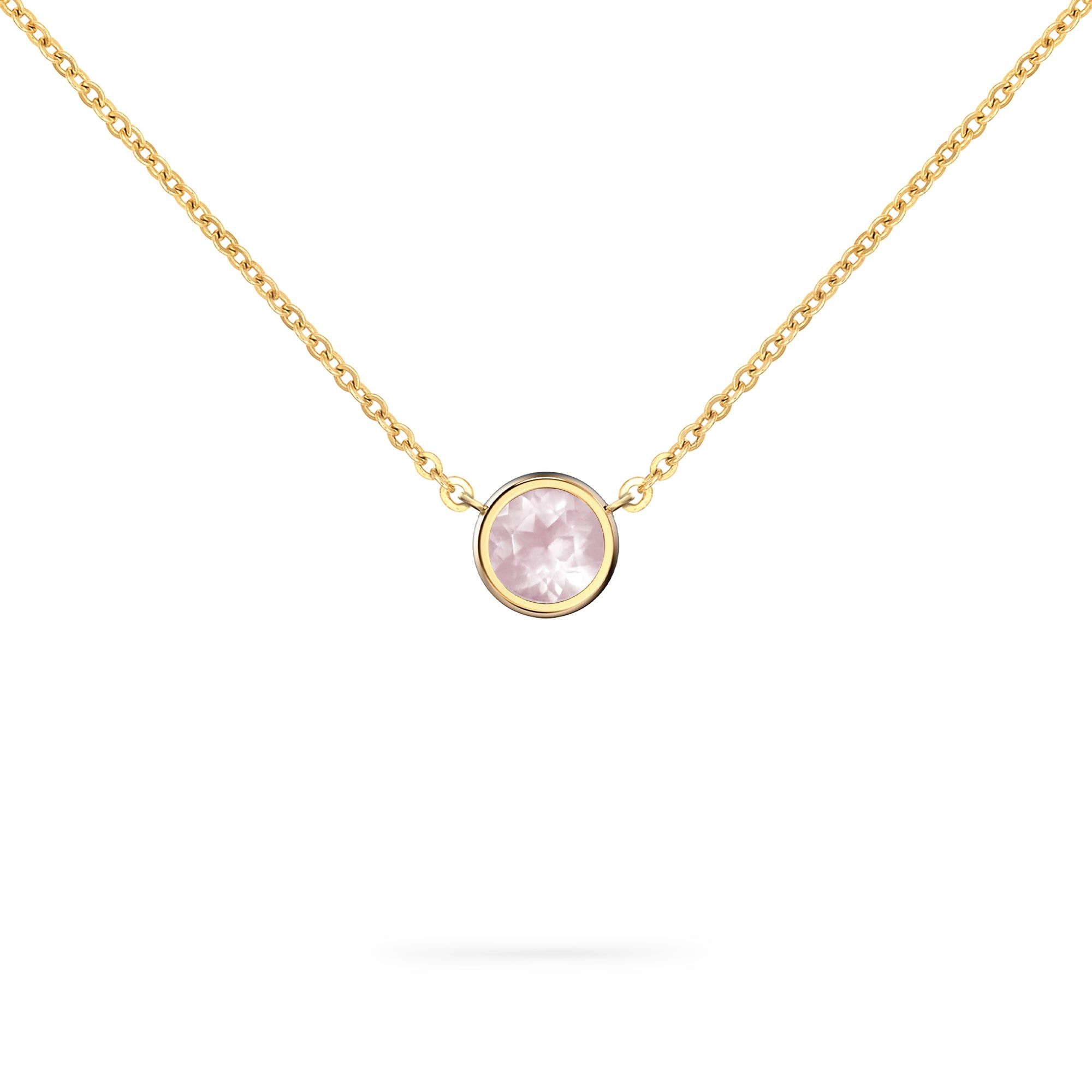 Jamestown Rose Quartz Solitaire Necklace in 14k Gold