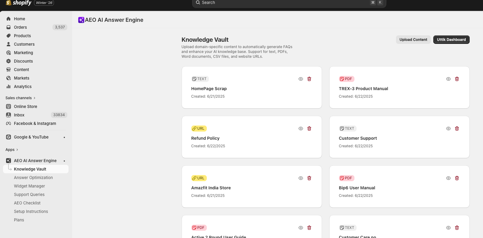 Shopify Knowledge Base for Store