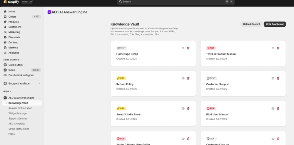 Shopify Knowledge Base for Store