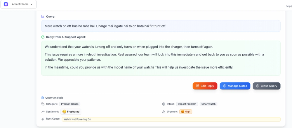 Acknowledge Customer Queries with context and followup