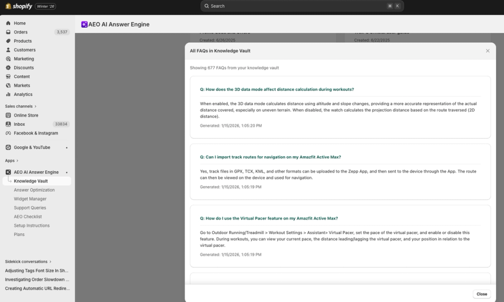 Auto FAQ from Store Product Pages Knowledge