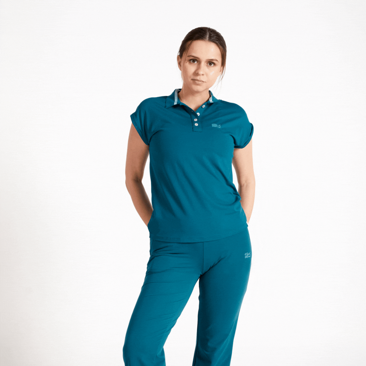 Unser Loose Fit V-Neck Shirt in Petrol grün