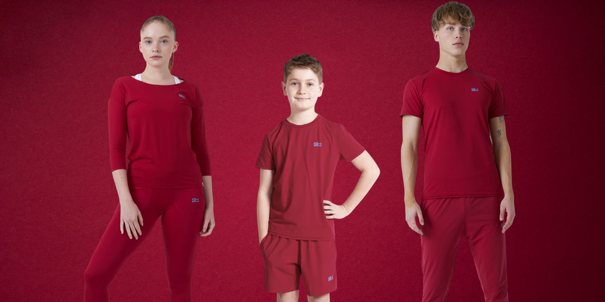 Woman, man, and child in SPORTKIND tennis outfits in Bordeaux
