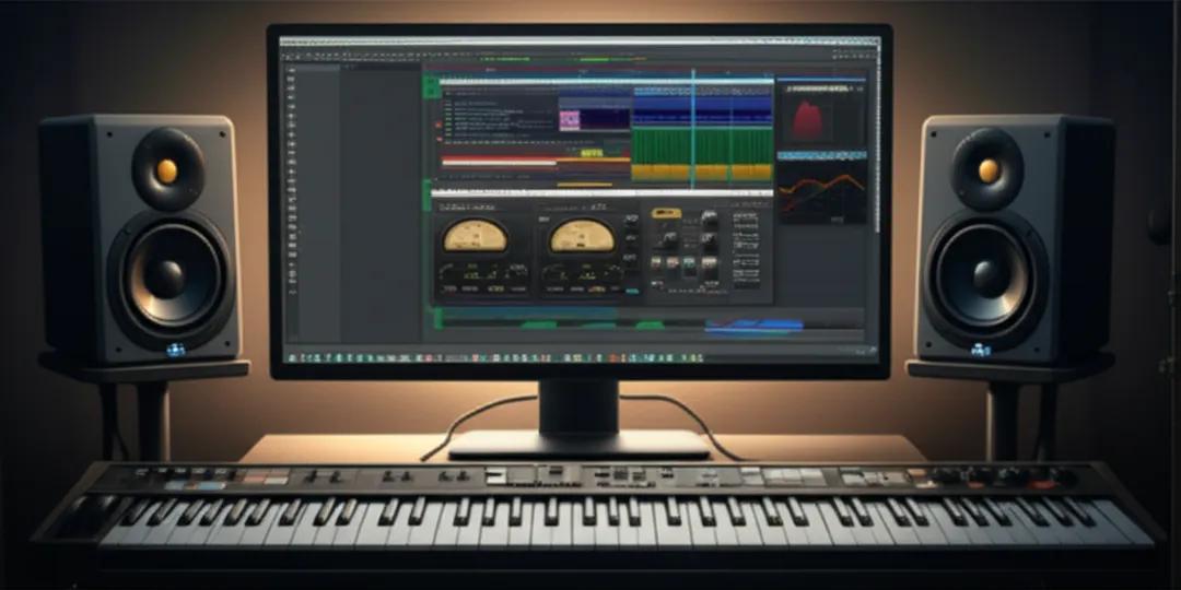 Home studio setup showing DAW with VST plugins for mixing