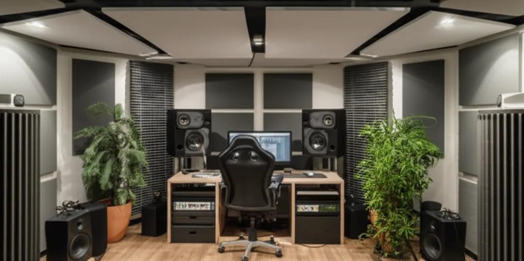 Ergonomic home studio setup designed to minimize ear fatigue