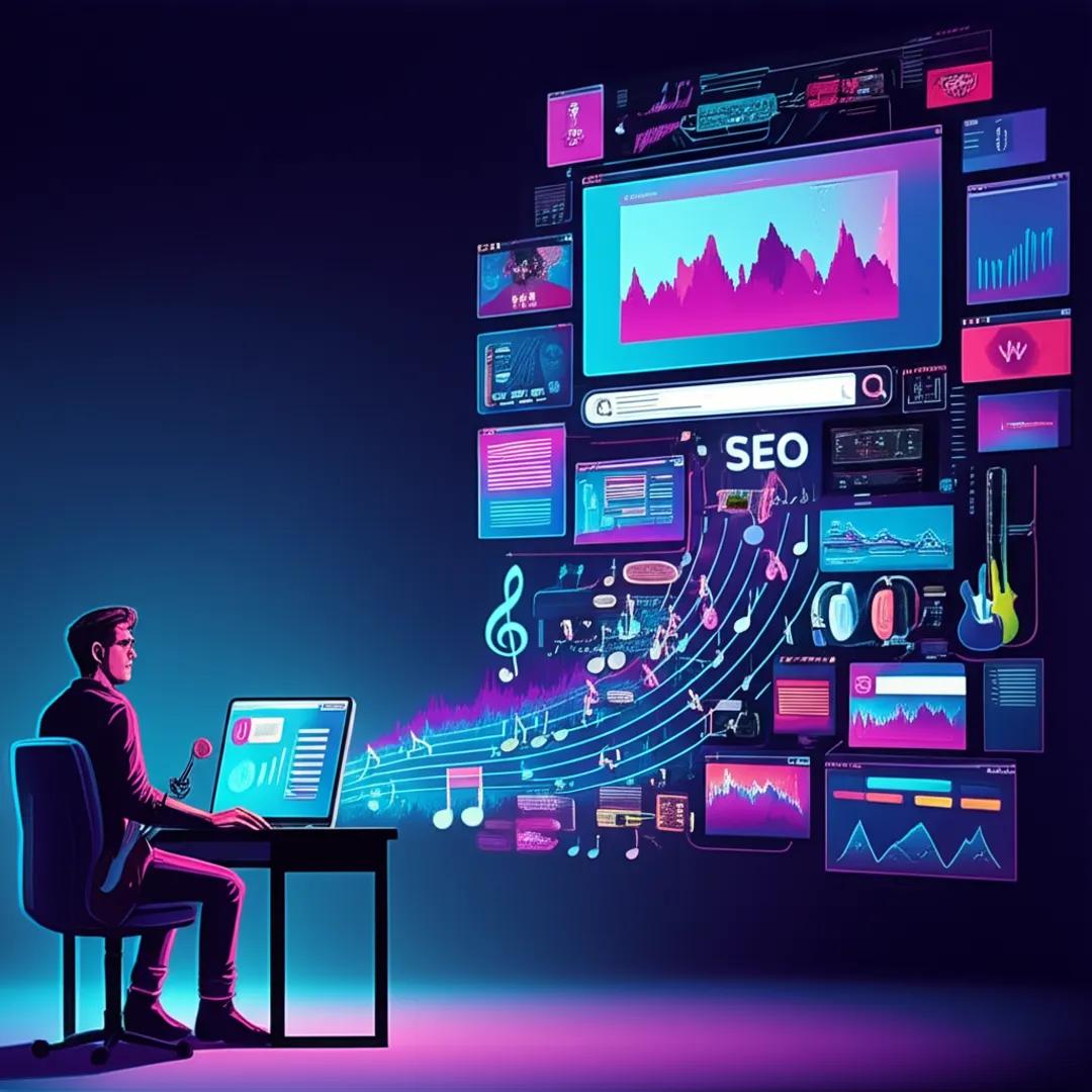 SEO strategies for independent musicians showing digital music discovery and search optimization