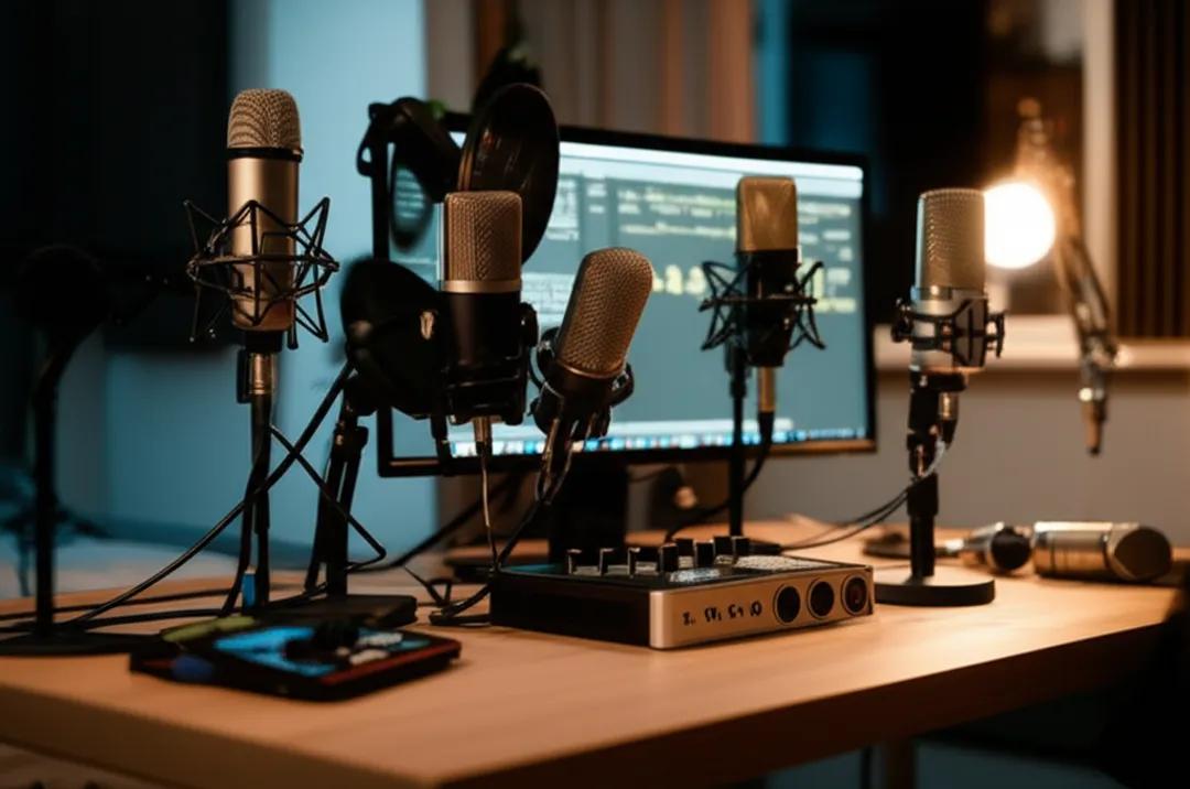 Budget microphones for home studio recording setup on desk