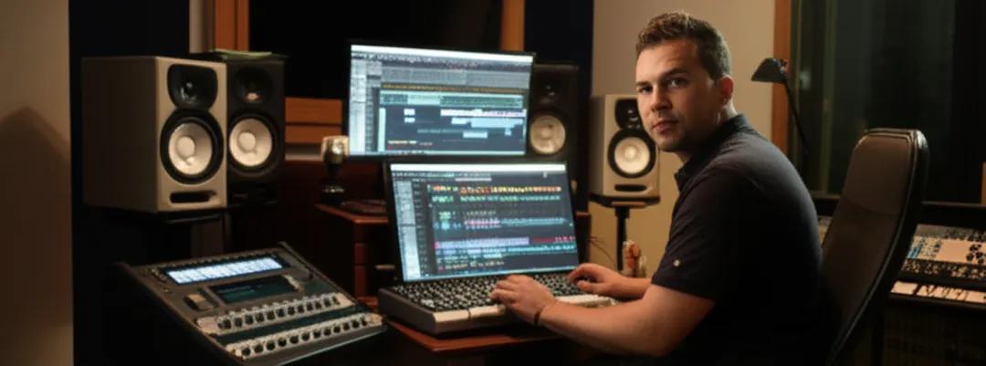 Professional music producer mixing with confidence in home studio setup